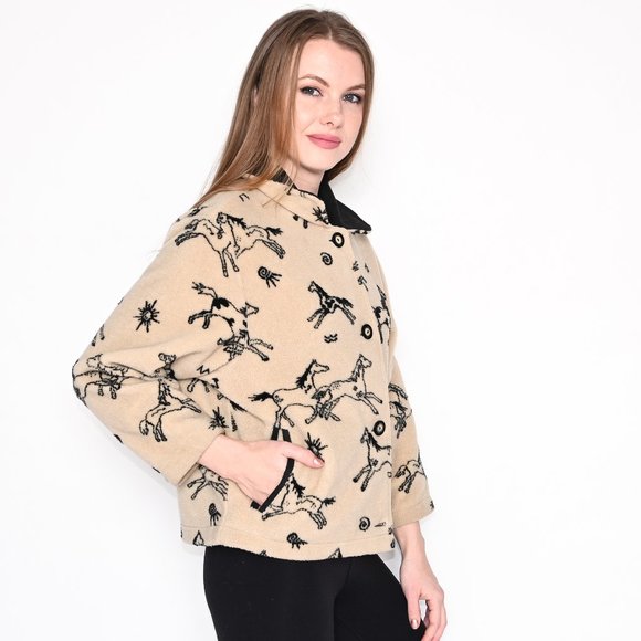 TSUNAMI Horse Print Cream Sherpa Jacket - Picture 3 of 6